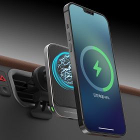 For apple iphone 12 13 cell phone fast charging 15W magsafe bracket car magnetic wireless charger - U991-black