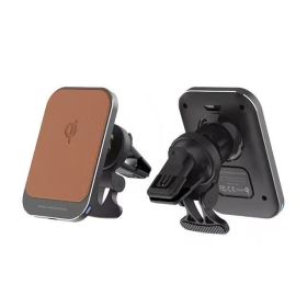 For apple iphone 12 13 cell phone fast charging 15W magsafe bracket car magnetic wireless charger - U991-brown
