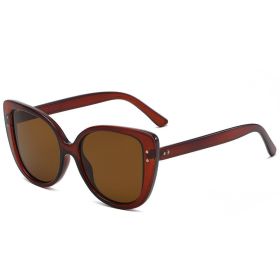 Fashion Cat Eye Sunglasses Women Large Frame Glasses Retro Sunglass Female Rivets Luxury Designer Eyewear UV400 Sun Glass Shades - brown