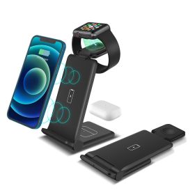 3 in 1 Wireless Charger for iPhone 14 13 12 11 8 X XS XR Apple Watch 8 7 Airpods Pro Qi Fast Charging Stand For Samsung S22 S21 - black