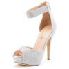 Dream Pairs Women's Sandals Summer Shoes Platform Heels Sexy High Heels Ladies Stilettos Strappy Pumps Woman Ankle Strap Shoes - SILVER GLITTER - 9 US