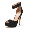 Dream Pairs Women's Sandals Summer Shoes Platform Heels Sexy High Heels Ladies Stilettos Strappy Pumps Woman Ankle Strap Shoes - BLACK NUBUCK - 7 US