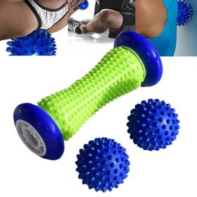 3Pcs Spiky Foot Roller Massage Ball Body Relax Pain Relief Back Leg Massager Set - Blue