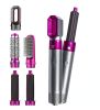 5 In 1 Hot Air Comb Aluminum Alloy Hair Straightener Automatic Perm Curling Iron Electric Hair Dryer Creative Multifunctional - Rose Red - US