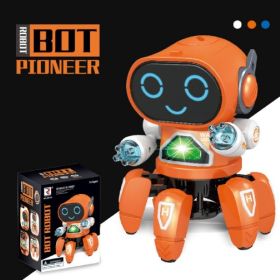 1pc Dancing Electric Six Claw Robot With Light And Music; Children's Toys - Six Claw Robot - Orange
