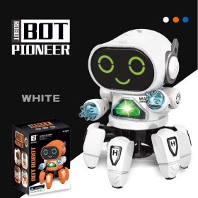 1pc Dancing Electric Six Claw Robot With Light And Music; Children's Toys - Six Claw Robot - White