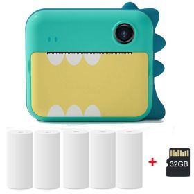Children Instant Camera Print Camera 1080P Video Photo Digital Camera With Print Paper For Child Birthday Christmas Gift - Green-5 Rolls-32GB