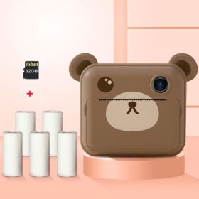 Children Instant Camera Print Camera 1080P Video Photo Digital Camera With Print Paper For Child Birthday Christmas Gift - Brown-5 rolls-32GB