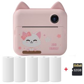 Children Instant Camera Print Camera 1080P Video Photo Digital Camera With Print Paper For Child Birthday Christmas Gift - Pink-5 Rolls-32GB