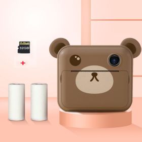 Children Instant Camera Print Camera 1080P Video Photo Digital Camera With Print Paper For Child Birthday Christmas Gift - Brown-2 rolls-32GB