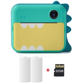 Children Instant Camera Print Camera 1080P Video Photo Digital Camera With Print Paper For Child Birthday Christmas Gift - Green-2 Rolls-32GB