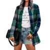 Women's Loose Check Pocket Wool Jacket Cardigan Lapel Top - Green - XL
