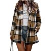Women's Loose Check Pocket Wool Jacket Cardigan Lapel Top - Brown - M
