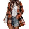 Women's Loose Check Pocket Wool Jacket Cardigan Lapel Top - Orange - XL