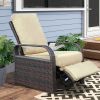 Outdoor Patio Rattan Wicker Swivel Recliner Chair;  Adjustable Reclining Chair 360Â° Rotating with Water Resistant Cushions - Khaki