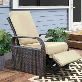Outdoor Patio Rattan Wicker Swivel Recliner Chair;  Adjustable Reclining Chair 360Â° Rotating with Water Resistant Cushions - Khaki