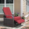 Outdoor Patio Rattan Wicker Swivel Recliner Chair;  Adjustable Reclining Chair 360Â° Rotating with Water Resistant Cushions - Red