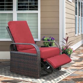 Outdoor Patio Rattan Wicker Swivel Recliner Chair;  Adjustable Reclining Chair 360Â° Rotating with Water Resistant Cushions - Red