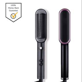 Beard Straightener for Men Heating Comb Straightener Smoothing Iron Straightening Brush 2 In 1 Hair Straightener and Curler - Black