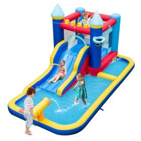 Inflatable Water Slide Bounce House with 680W Blower and 2 Pools - Multicolor