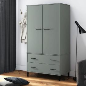 Wardrobe with Metal Legs Gray 35.4"x21.7"x67.9" Solid Wood OSLO - Gray