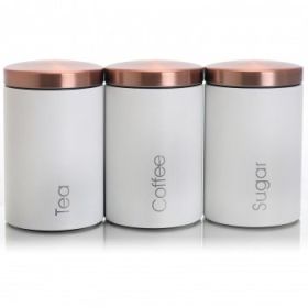 MegaChef Essential Kitchen Storage 3 Piece Sugar;  Coffee and Tea Canister Set in Matte Gray - White