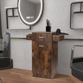 3-Layer Beauty Salon Storage Cabinet Hairdressing Tool Styling Station w/ 6 Hair Dryer Holders;  2 Drawers and 1 Cabinet - Rustic Brown