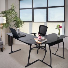 L Shaped Corner Computer Gaming Desk 58" L x 44" W Modern Workstation Table for Small Space Home Office;  Black - Black Desktop & Grey Leg