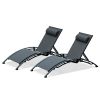 Outdoor Chaise Lounge Set of 2 Patio Recliner Chairs with Adjustable Backrest and Removable - Gray