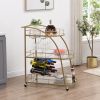 Golden Mobile Bar Serving Cart with Wine Rack and Glass Holder, 3-tier Shelves, Metal Frame and Temper Glass - gold