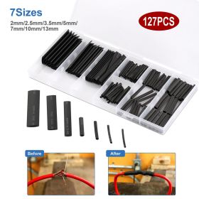 127Pcs 2:1 Heat Shrink Tube Wire Wrap Assortment Set Electric Insulation Cable 7 Sizes - Black