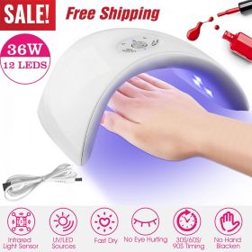 36W UV LED Lamp Nail Gel Dryer 12 LEDs Sensor Fingernail Toenail Gel Curing Machine Nail Art Painting - White