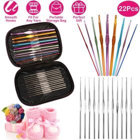 22Pcs Multi-Color Crochet Hook Needles Aluminum Handle Sewing Kit DIY Hand Knitting Craft Art Tools - Multi-Color