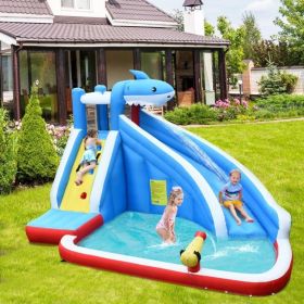 4-in-1 Inflatable Water Slide Park with Long Slide and 735W Blower - as show
