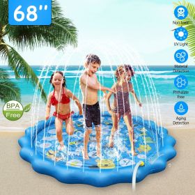 Sprinkler Splash Pad For Kids 68IN Inflatable Blow Up Pool Sprinkle Play Mat Summer Outdoor Water Toys - Blue