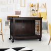 Indoor Dog Crate, Sofa Side End Table, 2-Tier Wooden Pet Cage with Removable Tray, Walnut - large