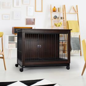 Indoor Dog Crate, Sofa Side End Table, 2-Tier Wooden Pet Cage with Removable Tray, Walnut - large