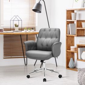 Modern Home Office Leisure Chair PU Leather Adjustable Swivel with Armrest - Gray