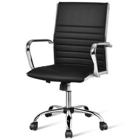 PU Leather Office Chair High Back Conference Task Chair with Armrests - Black