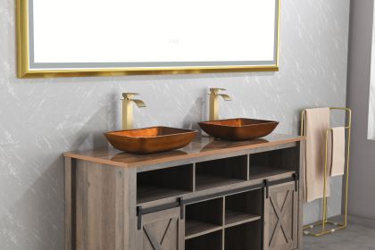18.125" L -13.0" W -4.125" H Handmade Countertop Glass Rectangular Vessel Bathroom Sink Fusion Finish with Faucet and Pop-Up Drain in