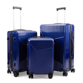 3-Piece Hardshell Luggage, TSA Lock Travel Trolley Suitcase, Expandable Luggage with Spinner Wheels, 20"/24"/28" XH - Dark Blue