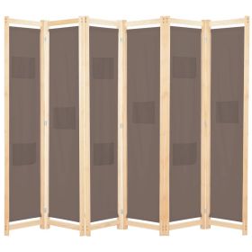 6-Panel Room Divider Brown 94.5"x66.9"x1.6" Fabric - Brown