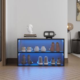 Black Glass Door Shoe Box Shoe Storage Cabinet With RGB Led Light - as Pic