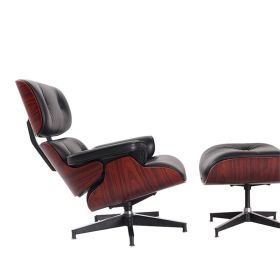 High grade vintage 8 layer leather plywood ergonomic design office chair - Black with Rose wood