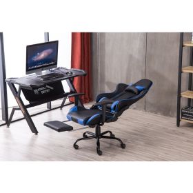 Gaming Chair, Gaming Chair with Footrest, Ergonomic Desk Chair, Adjustable PC Gamer Chair for Adults XH - Black & Blue