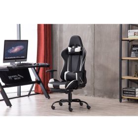 Gaming Chair, Gaming Chair with Footrest, Ergonomic Desk Chair, Adjustable PC Gamer Chair for Adults XH - Black & White