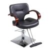 Classic 360-Degree Swiveling Hydraulic Barber Chair Hair Beauty Salon Equipment with Wood Armrest, Adjustable Height, Black XH - Wooden Armrest