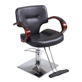 Classic 360-Degree Swiveling Hydraulic Barber Chair Hair Beauty Salon Equipment with Wood Armrest, Adjustable Height, Black XH - Wooden Armrest