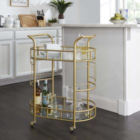 Fitzgerald Bar Cart with Matte Gold Metal Finish, 2-Tiers - Gold