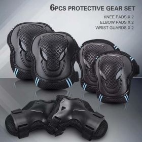 6PCS Safety Protector Kit Knee Elbow Wrist Pads Guards Protective Equipment for Skateboard Cycling Skating Scooter Knee Pads Set - Blue - L